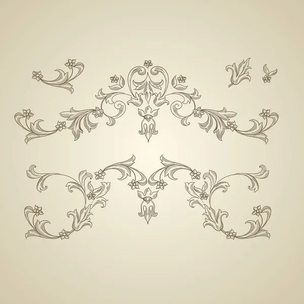 Grabado barroco diseño floral — Vector de stock