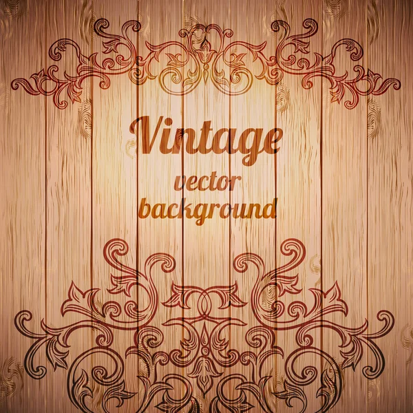 Vintage Barock filigranes Design auf Holz — Stockvektor