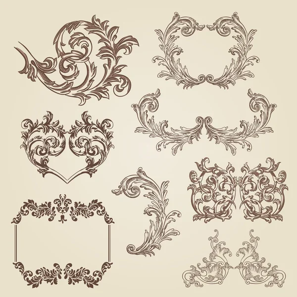 Set of vintage baroque engraving — Stock Vector
