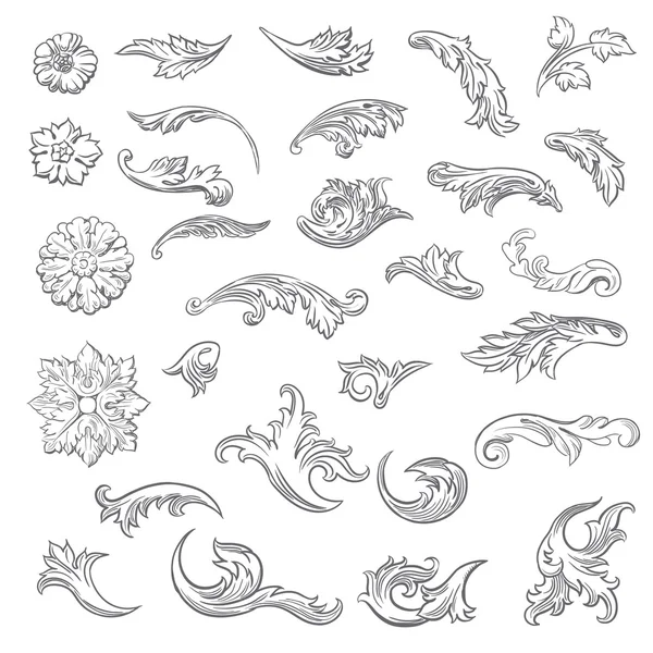 Baroque engraving floral design — Stock Vector