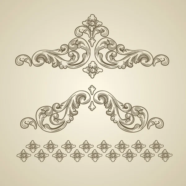 Baroque engraving floral design — Stock Vector