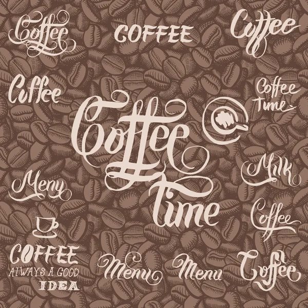 咖啡豆和刻字 — 图库矢量图片