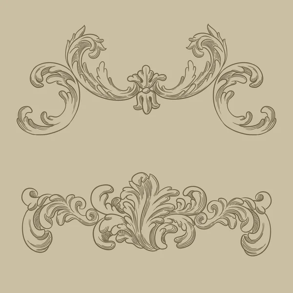 Baroque engraving floral design — Stock Vector