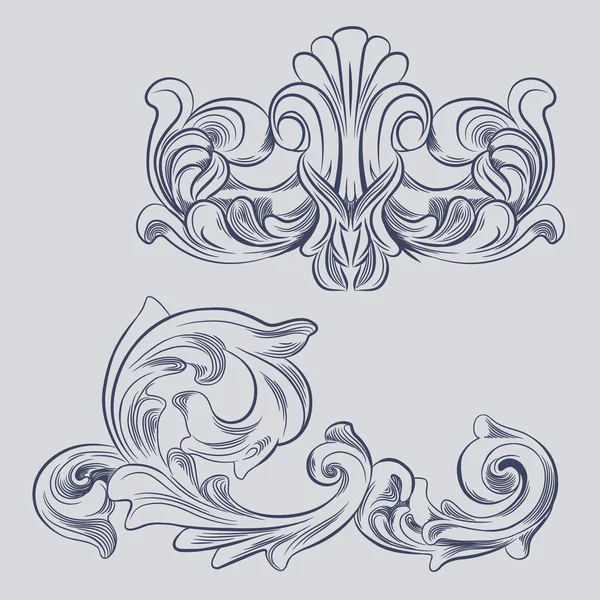 Gravure baroque motif floral — Image vectorielle