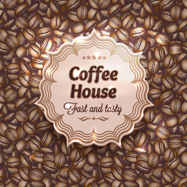 Label on coffee beans background