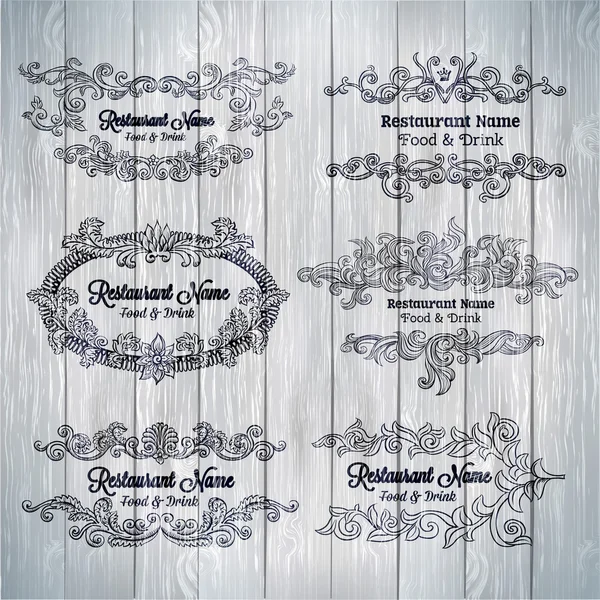 Labels voor restaurant menu op houtstructuur — Stockvector