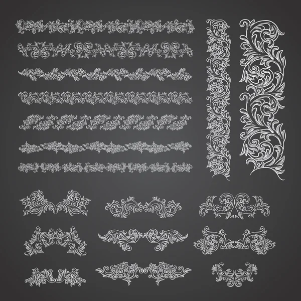 Grabado barroco conjunto de pergamino floral — Archivo Imágenes Vectoriales