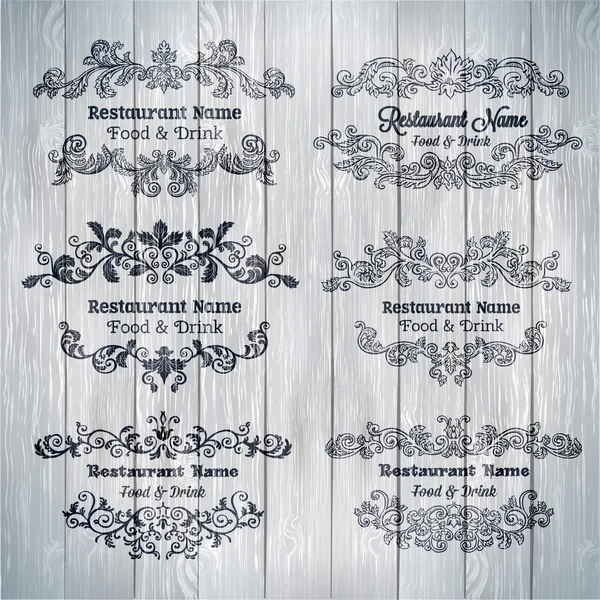 Labels for restaurant menu on wood texture Royalty Free Stock Illustrations