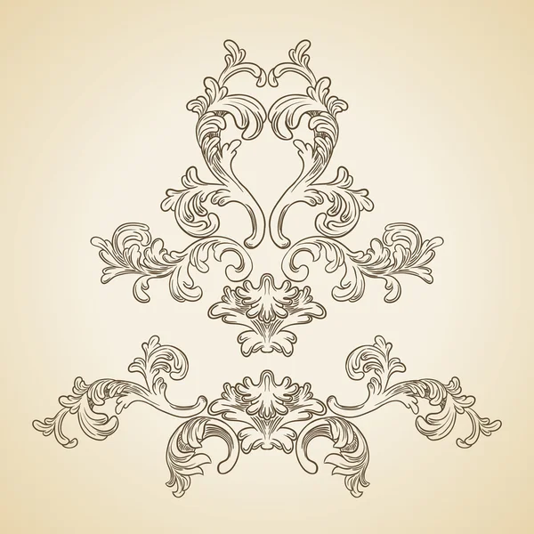 Baroque engraving floral design — Stock Vector