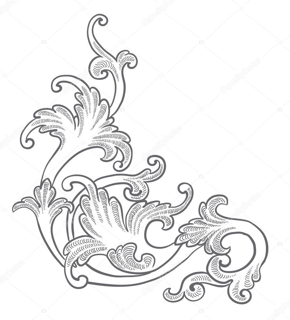 Baroque engraving floral design