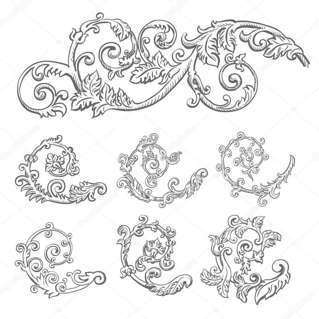 Set of vintage baroque engraving