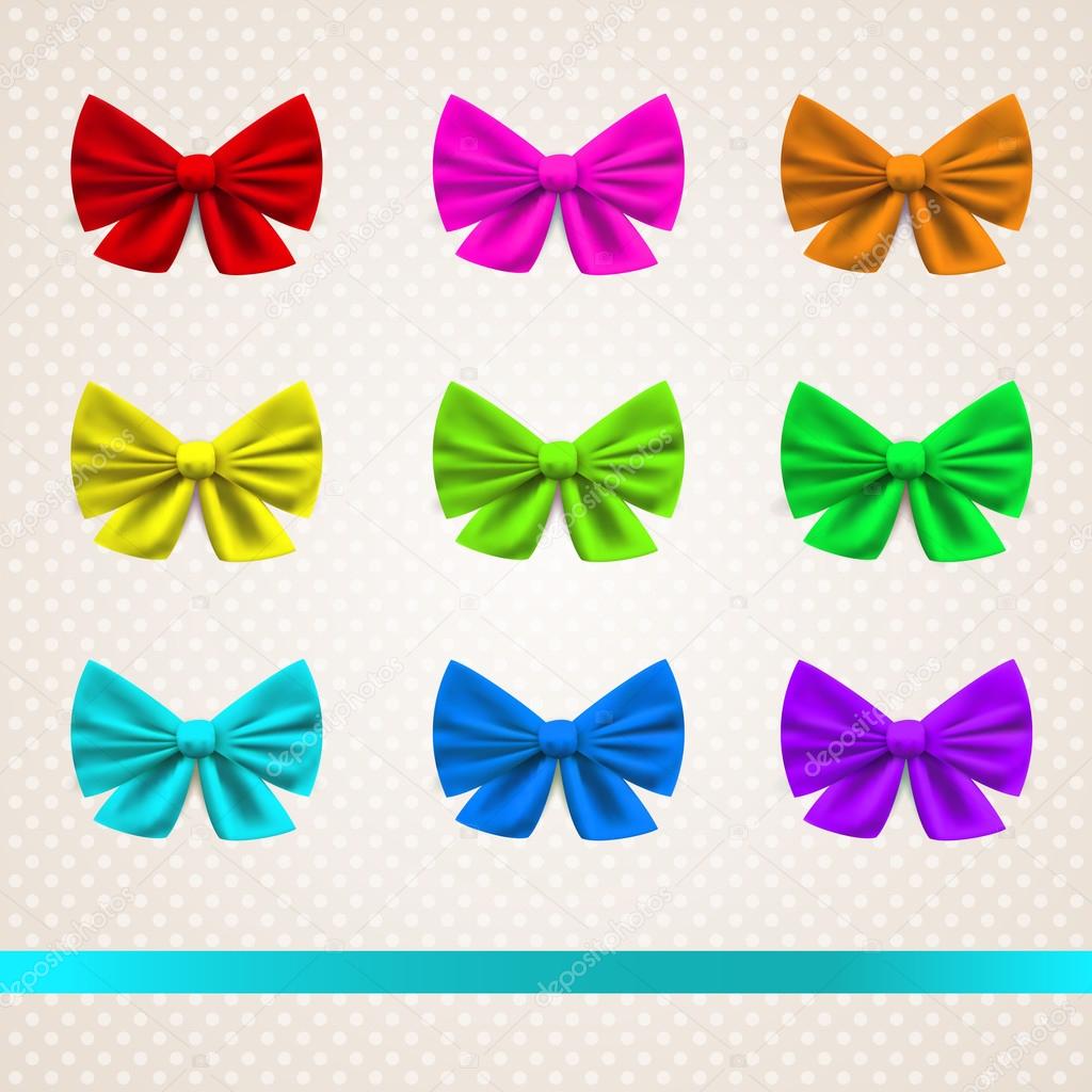 Set of gift bows with ribbons