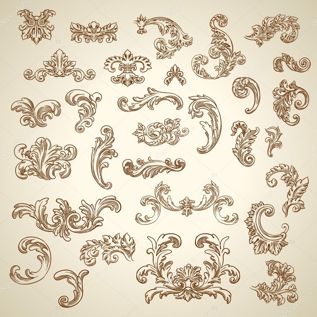 Baroque engraving floral design
