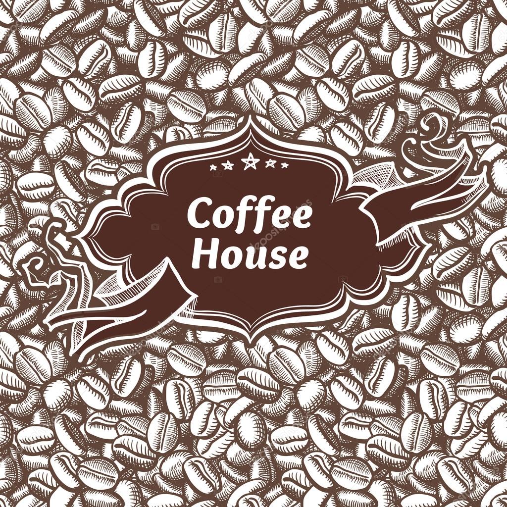 Label on coffee beans background