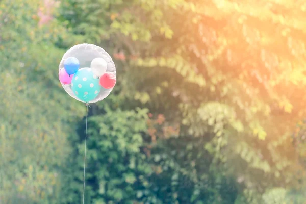 Beautiful balloons contain helium gas with natural background, warm tone.