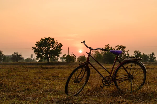 Vintage röd cykel med solsken i morgon. — Stockfoto