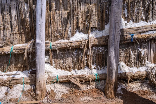 Close up of salt shed for collect dried salt from saline. — Stock Photo, Image