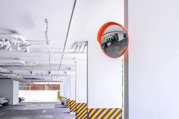 Traffic convex mirror at car park. — Stock Photo, Image