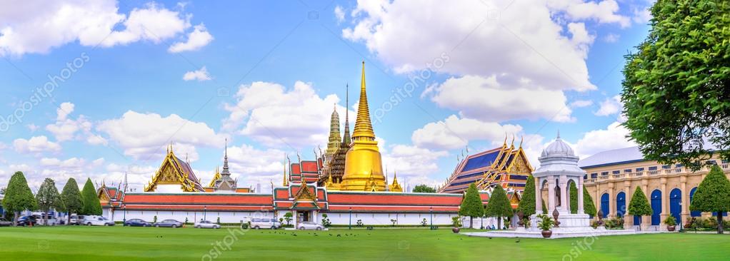 Panoramic view of Wat Phra Kaew, Public temple in Bangkok, Thailand.