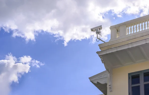 Aerial view security camera for monitor travel place in city. — Stock Photo, Image