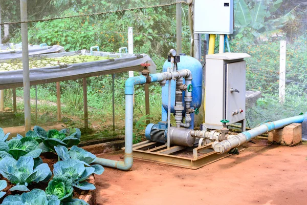 Pompe à eau à moteur électrique pour système de plantation hydroponique . — Photo
