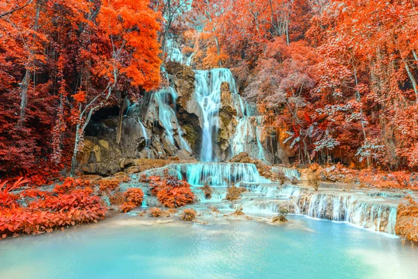 Cascada de selva tropical, cascada Tat Kuang Si en Luang Prabang, Loas . — Foto de Stock