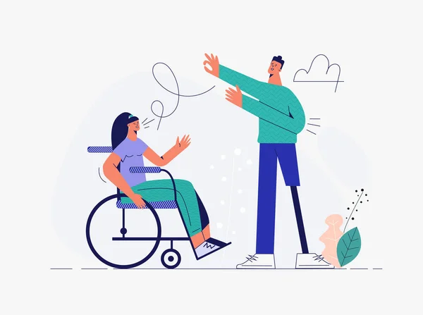 Osoby niepełnosprawne komunikują się koncepcja Szczęśliwa para niepełnosprawnych płaski wektor ilustracji — Wektor stockowy
