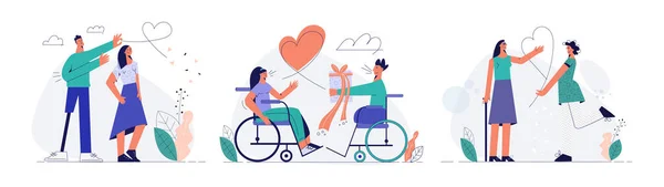 Concept personnes handicapées illustration vectorielle plate Set avec personne handicapée — Image vectorielle