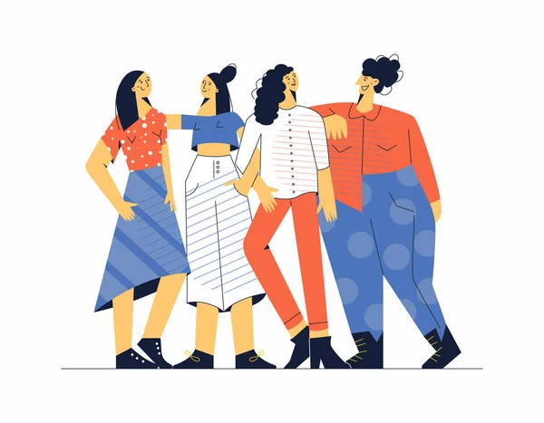 Jonge vrouwen die samen staan moderne platte vector illustratie — Stockvector