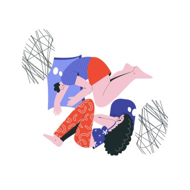 Yatak odasındaki çift, gece terörleri düz vektör illüstrasyonu