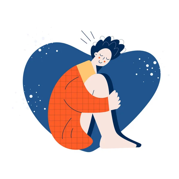 Love yourself Happy Winter Hug day flat vector Illustration with female character — Stock Vector