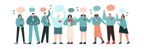 Набор волонтеров плосковекторная иллюстрация Концепция благотворительности и донорства