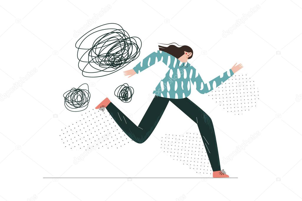 Panic attack fear anxiety scared phobias mental disorder flat vector abstract illustration