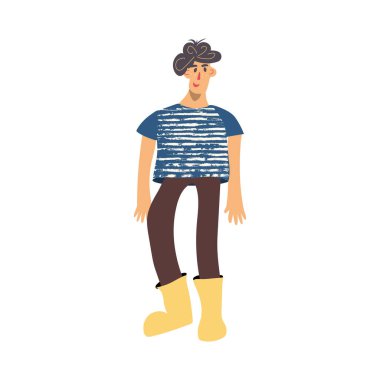 Genç kırsal karakter çizimi El beyaz arkaplanda izole edilmiş çizgi film tarzında düz vektör çizimi