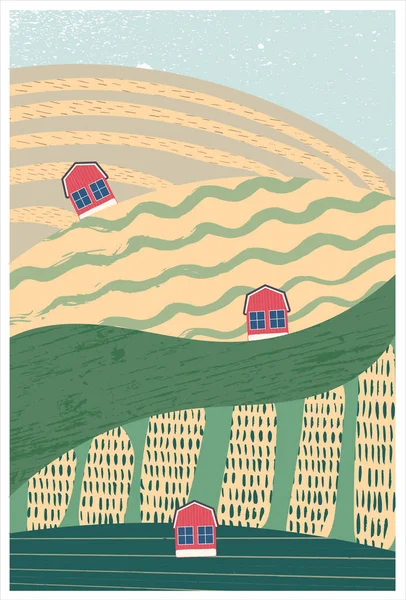 Abstrakt vertikal bakgrund vektor, natur, jordbrukslandskap. Landskap illustration med färgglada mall. Grungstruktur — Stock vektor