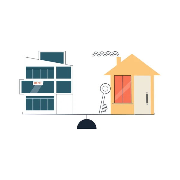 Concept de location ou d'hypothèque Choisir entre louer un appartement et acheter un hous. Illustration vectorielle plate isolée sur blanc — Image vectorielle