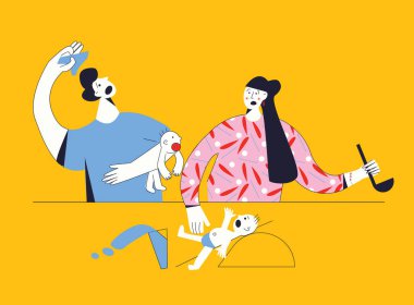 Parents frustration concept Problems of young family Difficult parenting flat vector cartoon illustration with character