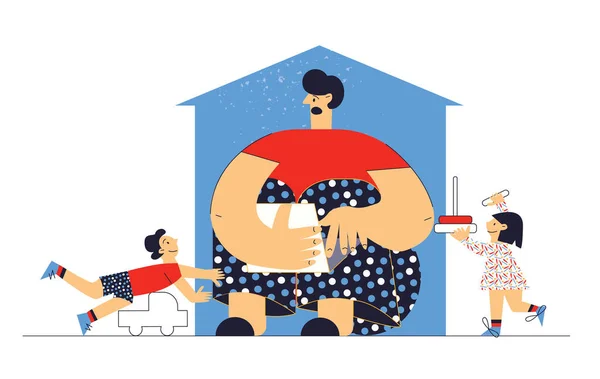 Frustrated ouder Werk vanuit huis Moeilijk ouderschap platte vector cartoon illustratie geïsoleerd op wit — Stockvector