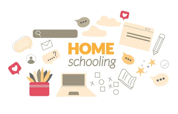Il concetto di homeschooling. Istruzione online, formazione, corsi, e-learning, apprendimento a distanza. Illustrazione vettoriale piatta isolata su sfondo bianco. — Vettoriale Stock