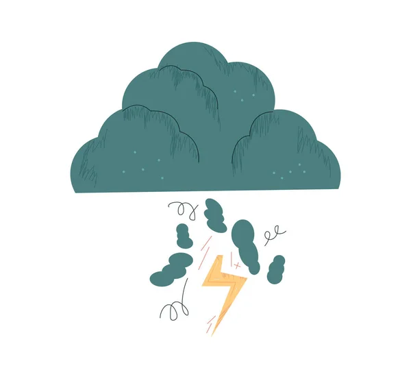 Thundercloud. Dark cloud with lightning, rain and wind. Simple abstract storm cloud flat vector illustration isolated on white background. Symbol of negative emotion, depression concept — Stok Vektör