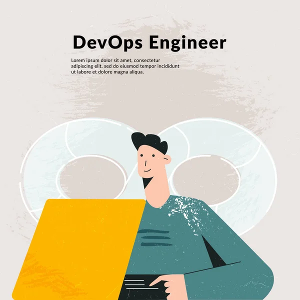 DevOps koncept. IT ingeniør kombineret udvikling og drift teams og automatiserer processer. Fleksibel udvikling ops software udvikling. Flad vektorillustration – Stock-vektor
