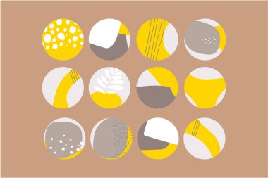 Soyut hikaye kapak simgeleri kümesi. İş yeriniz, hatıra defteriniz, kurşun günlüğünüz, ig hikaye düğmeleriniz için sarı vektör dairesi koleksiyonu