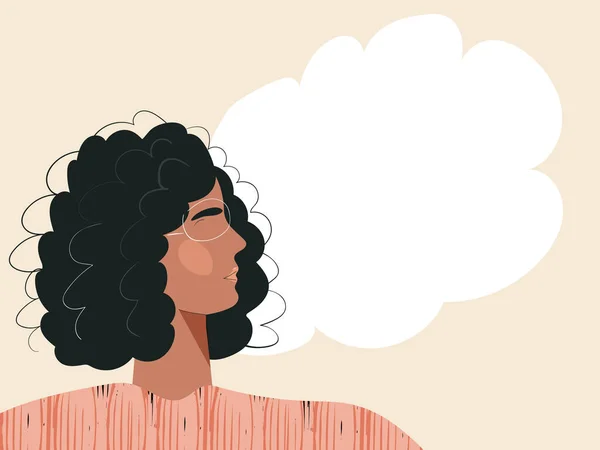 Kalm ademende vrouw met gesloten ogen Afro-Amerikaanse vrouwelijke karakter oefenen diepe ademhaling. Jong modern meisje dat ademhalingsoefening inademt voor stressverlichting. Platte cartoon illustratie — Stockvector