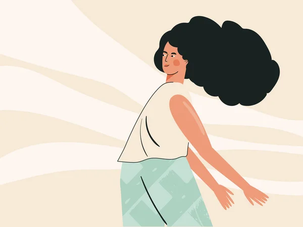 Respiração profunda do conceito de mulher jovem Menina bonita praticando ioga respiração meditação sente calma. Moderna ilustração vetorial desenhada à mão pela beleza feminina e feminilidade mental, feminismo —  Vetores de Stock