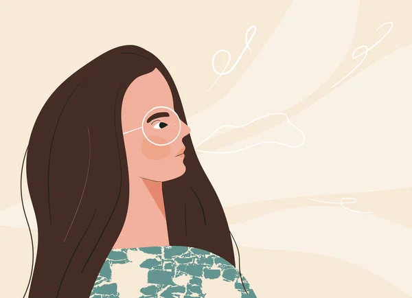 Respiración profunda de concepto de mujer joven Hermosa chica practicando yoga respiración meditación siente calma. Moderna ilustración vectorial dibujada a mano por la belleza femenina y la feminidad mental, el feminismo — Vector de stock