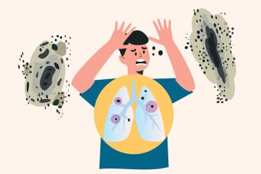 Mantarlı Aspergilloma Kara küf kolonileri, alerjik siyah küf lekeleri, izole edilmiş kara mantar kolonileri, duvar kalıpları, hardallık, çürüme. Düz vektör çizimi beyaz üzerine izole edildi