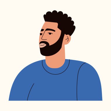 Sakallı, sıradan tişört giyen Arap adamın portresi. Sosyal ağ için bir Türk 'ün Avatar' ı. Doğulu erkek karakter. Düz vektör karikatür çizimi beyaz arkaplanda izole edildi