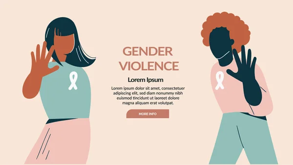 Gender violence concept Vrouw tonen stoppen met gebaar protest tegen raciale of genderdiscriminatie. Diverse vrouwelijke personages. Vrouwen dag en rechts, zusterschap platte vector illustratie, banner sjabloon — Stockvector