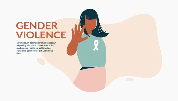 Gender violence concept Vrouw tonen stoppen met gebaar protest tegen raciale of genderdiscriminatie. Geweld tegen meisje uitbannen. Vrouwen dag en rechten platte vector illustratie, web banner template — Stockvector