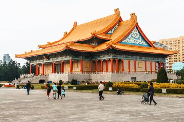 Taipei, Taiwan. Dec 31, 2017: National Theater Hall of Taiwan by the main gate on the right at National Taiwan Democracy Square of Chiang Kai-Shek Memorial Hall, travel destination in Taipei, Taiwan. clipart